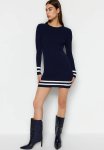 MINI Knitwear Striped Hem Dress - Navy Blue