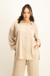 Dani Oversized Satin Shirt - Stone - M