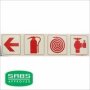 Parrot Photoluminescent 190MM Safety Sign - F2 - Arrow Down + Fire Extinguisher + Fire Hose Reel + Fire Hydrant