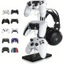 1PC Universal Gamepad And Headset Holder 3 In 1 Gamepad Holder Storage Organizer For PS5 PS4 Xbox One Xbox Series Game Accessories Black And Transparent