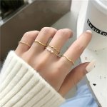 5PCS SET Minimalist Faux Pearl Wave Twisted Design Rings Daily Decorations Adjustable Tail Ring Set Decorative Accessories Coupl