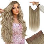 Youngsee Wire Hair Extensions Real Human Hair Light Brown Hair Extensions Wire Balayage Platinum Blonde Mix Light Brown One Piec