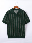 Ethnic Pattern Chic Knit Shirt Men's Casual Lapel Slightly Stretch V-neck Pullover Sweater For Men Winter Fall
