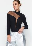 Black Transparent Tulle Bodysuit