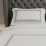 500 Thread Count Embroidered Egyptian Cotton Santorini PILLOWCASE Pair - Grey Stitch Standard 45 X 70CM