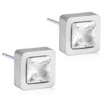 Blomdahl Natural Titanium Earrings Grande Square Cubic Zirconia