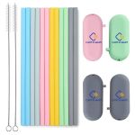 12 Pack Silicone Drinking Straws Reusable Odorless With Pouches & Brushes