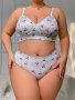 Women's Plus Naughty Lingerie Set Plus Size Cute Cherry Print V Neck Bra & Panty Lingerie 2 Piece Set