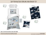 Kids Duvet Set Grey Vintage Blue Airplane Aircraft