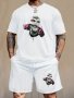 Men's Pajama Set THIRTY Pattern Casual Crew Neck Short Sleeve T-Shirt & Drawstring Shorts 2-piece Set For Summer Home Wear
