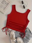 Solid Color Drawstring Side Tank Top Casual Sleeveless Ruched Crop Tank Top Women's Clothing
