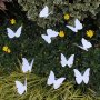 10PCS White 3D Butterfly Garden Stake Decorations Waterproof Pvc Butterfly For Wedding Decor Party Arrangement Indoor & Outdoor Use Decorative Art 11.99CM Wingspan With 30.0CM Stick