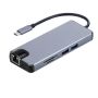 8 In 1 Type-c Hub To 4K HDMI RJ45 Lan Vga Adapter - Grey