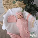 Wrap Set Swaddle Set Pink White Dotted Rainbow