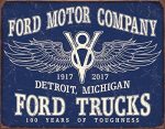 Desperate Enterprises Ford Trucks - 100 Years Tin Sign - Nostalgic Vintage Metal Wall Decor - Made In Usa