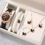 Boho-chic 6PCS Women's Fashion Watch Set With Butterfly Quartz Movement Faux Leather Strap & Jewelry Accessories
