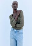 Long-sleeved Jersey Top - Dark Khaki Green