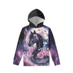 Wellflyhom Horse Wolf Hoodies Size 14-16 Moon Rose Girls Graphic Sweatshirt Novelty Long Sleeve Hoodie With Kangaroo Pocket Pull