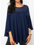 Plus Size Irregular Hem Solid Dress Elegant 3 4 Sleeve Crew Neck Pockets Dress Women's Plus Sizeclothing
