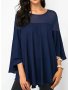 Plus Size Irregular Hem Solid Dress Elegant 3/4 Sleeve Crew Neck Pockets Dress Women's Plus Sizeclothing