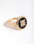 Goldair Gold Black & Stone Signet Ring - M l