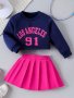 Girls 2PCS Los Angeles Print Pullover + Solid Pleated Skirt Trendy Outfits Gift