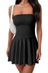 Oqq Women's MINI Dress Summer Cocktail Tube Ruched Waist Ruffle Corset Party A-line Dresses Black