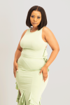 Reya Cut Out Ruffle Tank - Smoke Green - L