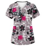 Scrubs For Women V Neck Short Sleeve Printed Tops Cartoon Pattern Plus Size Nursing With Pockets Multi 3XL