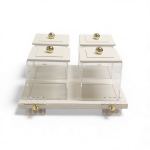 4 Piece Leather Canister Set Cream
