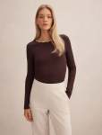 Rebecca Scallop Long Sleeve Top - XL Chocolate porcelain
