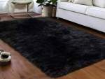 Smte Black Shaggy Fluffy Rug With Keychain