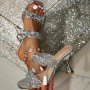 Women's Rhinestone High Heels Fashion Square Open Toe Slip On Sandals Stylish Party & Going Out Sandals