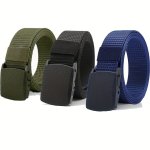 1PC Men's Youth Pp Material Belt With Automatic Smooth Buckle Men's Casual Simple Belt Ideal Choice For Gifts