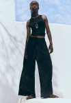 Wide Crinkled Trousers - Black
