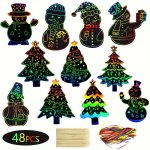 48PCS Rainbow Scratch Colorful Christmas Ornaments Magic Scratch Off Cards With 48PCS Ribbons & 24PCS Wooden Styluses Christmas