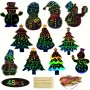 48pcs Rainbow Scratch Colorful Christmas Ornaments Magic Scratch Off Cards With 48pcs Ribbons & 24pcs Wooden Styluses Christmas Hanging Art Crafts Party Supplies For
