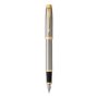 Im Medium Nib Fountain Pen Brushed Metal With Gold Trim Blue Ink - Presented In A Gift Box