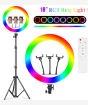 Nesty Multipurpose Electric Powered 18 Inch Selfie Rgb LED Ring Light- With Extendable Telescopic Tripod Stand - 18 Inch 45 Cm Light Source Easy