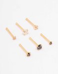 Goldair Gold Plated Surgical Steel Graduating Nose Stud 6-PACK