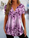 Floral Print Button Front Top Vintage Notched Neck Short Sleeve Top For Spring & Summer Women's Clothing
