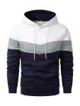 Men's Color Block Pattern Hooded Long Sleeve Sweatshirt Chic And Trendy Hoodie With Fleece For Spring And Autumn Daily And Sport