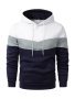 Men's Color Block Pattern Hooded Long Sleeve Sweatshirt Chic And Trendy Hoodie With Fleece For Spring And Autumn Daily And Sports Wear