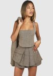 Tonal Herringbone Square Neck Corset - Chocolate