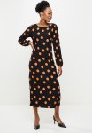 Jacqueline De Yong Dexter Svan Long Sleeve Midi Dress - Black & Burnt Orange
