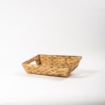 Water Hyacinth Fishbone Weave Slanted Basket Tray With Handles - 30.8X20.4X8CM