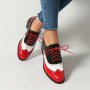 Women's Vintage Oxford Shoes Contrast Color Brogue Lace-up Chunky Low Heeled Shoes Casual Retro Style Shoes