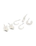 Silver Bow Heart Bubble Stud & Hoop Earrings 3-PACK