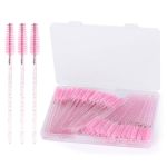 100 Pcs Disposable Mascara Wands Eyelash Brush Spoolies For Eye Lash Extensions Applicators With Container - Pink