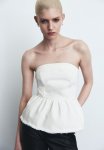Denim Bustier Peplum Top - Cream